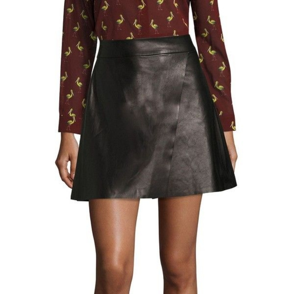 Alice + Olivia Trixie Black Leather Crossover Skirt 0